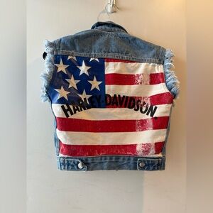 Vintage Harley-Davidson Denim Vest with American Flag